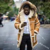 Style hiver hommes décontracté Style Birtish fausse fourrure revers longue veste bouffante mâle grande taille épaissir Parka Lot hiver mode chaud Thic