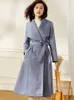 Autumn England Style Blue Luxury Grande Trench Trench Coat Midf-Long Falle Femme Femme Femme