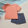0-12M 3Pcs Baby Boy casual Stripes Solid T-shirt a maniche corte Pantaloni Tuta Set di abbigliamento Airrval per l'estate 210528