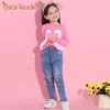 Bear Leader Girls Jeans Spring Cartoon Rabbit Ball Trousers Children's Pencil Leggings Light Blue Pantalon Fillette 3-7Y 210708