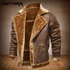 Mode Vintage Faux Läder Jacket Mens Vinter Tjock Varm Ullfoder Windbreaker Coat Fur Jacket Män Velvet Overcoat 211009