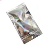 100 stks / partij helder aluminiumfolie holografische ritssluiting pakket tas snack afdichting plastic mylar pouch voor partij geschenken craft packinghigh quatity