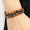 2pcs Men Tiger Eye Stone Bracelet Charm Hematite Natural Lava Rock Beads Strand Bracelets & Bangles for Women Energy Jewelry