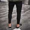 Erkek Serin Tasarımcı Marka Siyah Kot Sıska Yırtık Yıkılan Streç Slim Fit Hop Pantolon Erkekler Için Delikli 210922