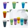 16oz Color Changing Cups Plastic Drinks Tumblers with Straw Summer Reusable cold drink cup magic Coffee mugs sea shopping T9I001195