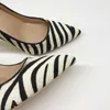 Spring Blac White Zebra Pattern Leather Horse Hair High-heeled Shoes 12cm 10cm 8cm Female Fashion Personality 210610