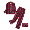 Kvinnors Pyjamas Plus Storlek S-XXXL Kläder Dam Flannel Cotton Home Weat Suit Höst Vinter Pyjamas Plaid Print Sova Toppar 211112