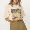 Kuakuayu hjn 보라색 비 빈티지 그래픽 티 여성 반소매 보라색 세련된 인쇄 탑스 여름 면화 느슨한 캐주얼 티셔츠 210315