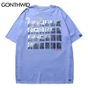 대형 Tshirts 힙합 크리 에이 티브 프린트 찢어진 구멍 티즈 셔츠 스트리트웨어 하라주쿠 코튼 티셔츠 탑 210602