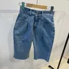 Vintage selvagem verão vintage plus size alta cintura dois botões calças de brim shorts joelho comprimento bolso mãe rasgada sagry denim calça 210610