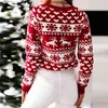 Sweater Women Christmas Deer Knitted Long Sleeve Round Neck Ladies Jumper Fashion Casual Winter Autumn Pullover ClothesPlus Size 211217