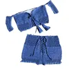 No vento crochê altamente perna bandeu biquíni conjunto de roupa de banho feminino dois pedaços de maiô de cintura alta biquíni mulheres maiô