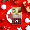 Fourchette de Noël Couteau Porte-couverts Sac Plaid Lin Poche Décor de Noël Vaisselle Couverts Ensemble Xma Table Décor JJD11139