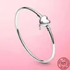 Real 925 Sterling Silver Trendy Original Bracelet Simple Forever Love Heart Bangle for Women S925 Girlfriend Gift