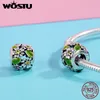 WOSTU New Arrival 925 Sterling Silver Daisy Flower Leaves Charm Beads fit Charm Bracelet DIY Jewelry Making DXC490 Q0531