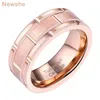 Ela dos homens tungstênio anel de carboneto 8mm rosa cor ouro tijolo padrão escovado bandas para ele casamento jóias tamanho 9-12 TRX080 211217
