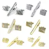 Gouden tie -clip en manchetknoopset voor mannen Classic Meter Tie Clips Cufflinks Sets koperen bar gouden kraagpen Jllnes