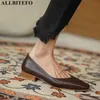 ALLBITEFO tacco spesso in vera pelle naturale tacchi alti donne moda donna tacchi scarpe scarpe tacco basso Talons hauts femme 210611