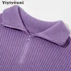 Yiyiyouni Zipper Polo Collar Knitted Oversized Sweater Women Autumn Winter Casual Thick Pullovers Female 2021 Loose White Jumper Y1110