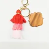 Personalized Wooden Keychain Party Favor Three-layer Cotton Tassel and Four-leaf Clover Wood Chip Pendant Key Ring Multicolor RRD11899