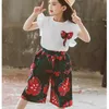 Summer Leaf Print Dräkt Kläder uppsättningar Top + Pant 2pcs Barnens tjej Kid kläder 210528