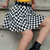 Femmes Plaid plissé taille haute ceinture courte Mini décontracté coréen Harajuku danse Club Outwear Aline jupe 210306