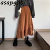 Faldas Mujer Moda Automne Coréen Chic Mince Taille Haute Jupes Plissées Femmes Volants Irréguliers Blanc Gris Maxi Jupe Vintage Lâche 210309