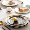 1 \ 2 stks velg zwart porselein diner plaat set Nordic keramische plaat salade dessert kerstplaten Volledige set van servies 211012