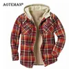 Winter Plaid Jacket Men Fleece Coat Windbreaker Hooded Warm Parkas Utomhus Outwear Overcoats Kläder Mode LM9 211110