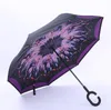 10pcs Folding Reverse Umbrella 52 Styles Double Layer Inverted Long Windproof Rain Car C-Hook Handle Umbrellas