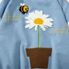 Spring Autumn Baseball Jacket Men Suede Daisy Bee Towel Embroidery Harajuku Casual Streetwear College Patch Leather Bomber Coat 211110