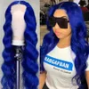 Perruque Lace Frontal Wig synthétique ondulée bleue, cheveux naturels, Deep Wave, Simulation de cheveux humains, pour femmes noires américaines, 1507274263