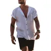 Mens de manga curta camisas Botão de linho para baixo praia Yoga Casual Verão Plus Size 5XL Baggy Camisas 210527
