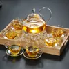 1pc 600ml resistente al calore con elevato manico fiore caffè in vetro teiera in fiore in fiore teiere di vetro cinese 250 s2