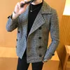 Erkek Yün Karışımları 2021 Marka Giyim Erkekler Yüksek Kaliteli Eğlence Ekose Yünlü Kumaş Ceket / Erkek Slim Fit Kış Sıcak Coats Tutun