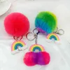 Keychains Nytt mjukt lim Rainbow Cloud Wool Ball Key Chain Pendant Creative Small Gift PVC Color Pommel Bag Pendant