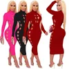 Casual Dresses Hollow Sexy Dress Fashion Simple Solid Color Long-Sleeved Tight Pencil Skirt 2021 Autumn Long African Women's Clothing