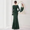 Long Sleeve Mermaid Evening Party Dresses Luxury Sequins Beaded Sexy Slit vestido de festa Fishtail Prom Gown