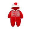 Baby år kostym vinter traditionell kinesisk vårfestival barnkläder födda spädbarn röda rompers för pojkar tjejer 210701