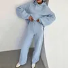 Mode Frauen Weiche Homewear Solide Zweiteilige Set Elegante Mit Kapuze Tops Und Casual Lace-up Hosen 2021 Frühling Herbst pyjamas Homesuit Y0625