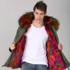 Women's Fur & Faux Colorful Linining Mens Fashion Parka With Real Raccoon Collar Wear