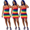 Rainbow Stripes Women Dresses Summer Product Cute Fashion Holiday Party Club Sexy Lady Dress Wholesale Clothing 210525