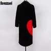 Nerazzurri Winter Black Long Faux Fur Coat with Red Love Hearts Long Sleeve Notched Lapel Warm Fluffy Jacket Korean Fashion 2021 Y0829