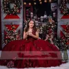 Vestidos de 15 años röda sequined quinceanera klänningar spets applique söt 16 klä av axel mexikanska prom klänningar 2022