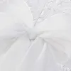 Blanc élégant robe de bal pour les femmes col en V bouffée à manches courtes taille haute évider Mini robes femme été mode 210531
