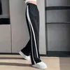 Fashion Side Stripe Damskie Spodnie Patchwork Mesh Harajuku Szerokie Spodnie Nogi Ulica Kobieta M-2XL Czarne białe spodnie spodnie Y211115
