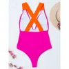 Cross Back Swimsuit Women Patchwork Red Swimwear Sexy Monokini Bathing Suit Swim Suit Summer Beachwear 210604