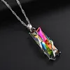 Designer Ketting Luxe Sieraden Regenboog Stone Tree of Life Hanger voor Vrouwen Mannen Lange Ketting Crystal Glass Leaves Vierkante verklaring