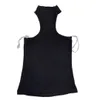 Fabpop Summer Design Mouwloze Turtleneck Transparante Strap Black Tank Tops Dames Backless Crop Top GB916 210709