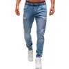 Calça masculina elástica com punho casual jeans com cordão para treino jogger atlético moletom fashion com zíper 211108